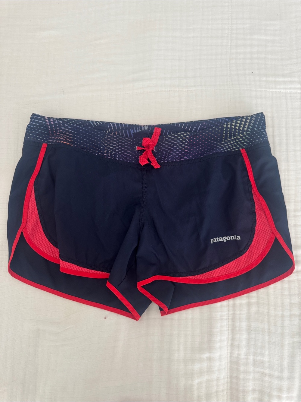 Patagonia Navy Athletic Shorts with Red Trim - Size S